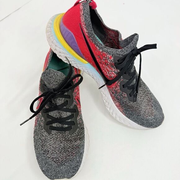 Nike Epic React Flyknit Mottle Black University Red Running Athletic Sneakers - Picture 5 of 16